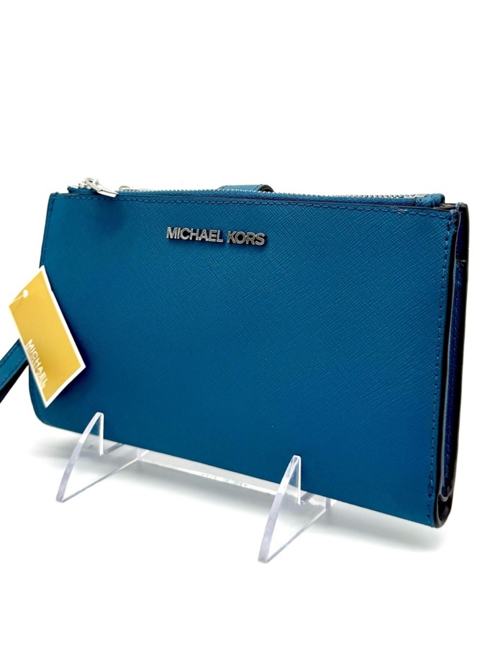 Michael Kors Large Jet Set Travel Logo Double Zip Wallet Teal